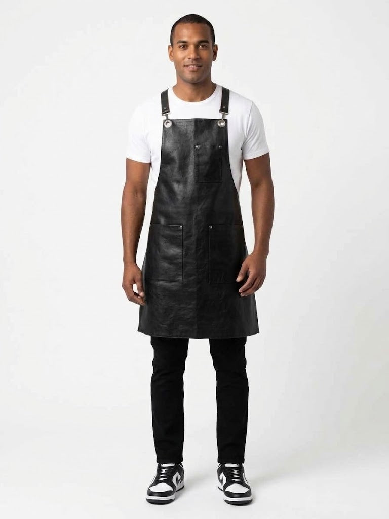 Blue leather apron 