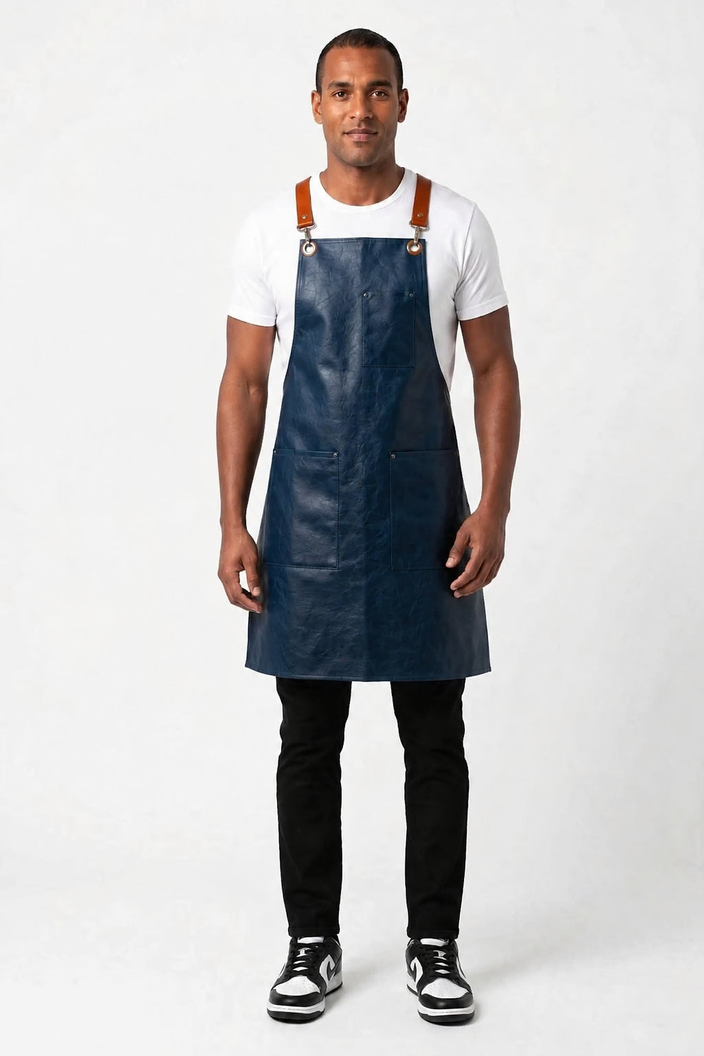 Blue leather apron 