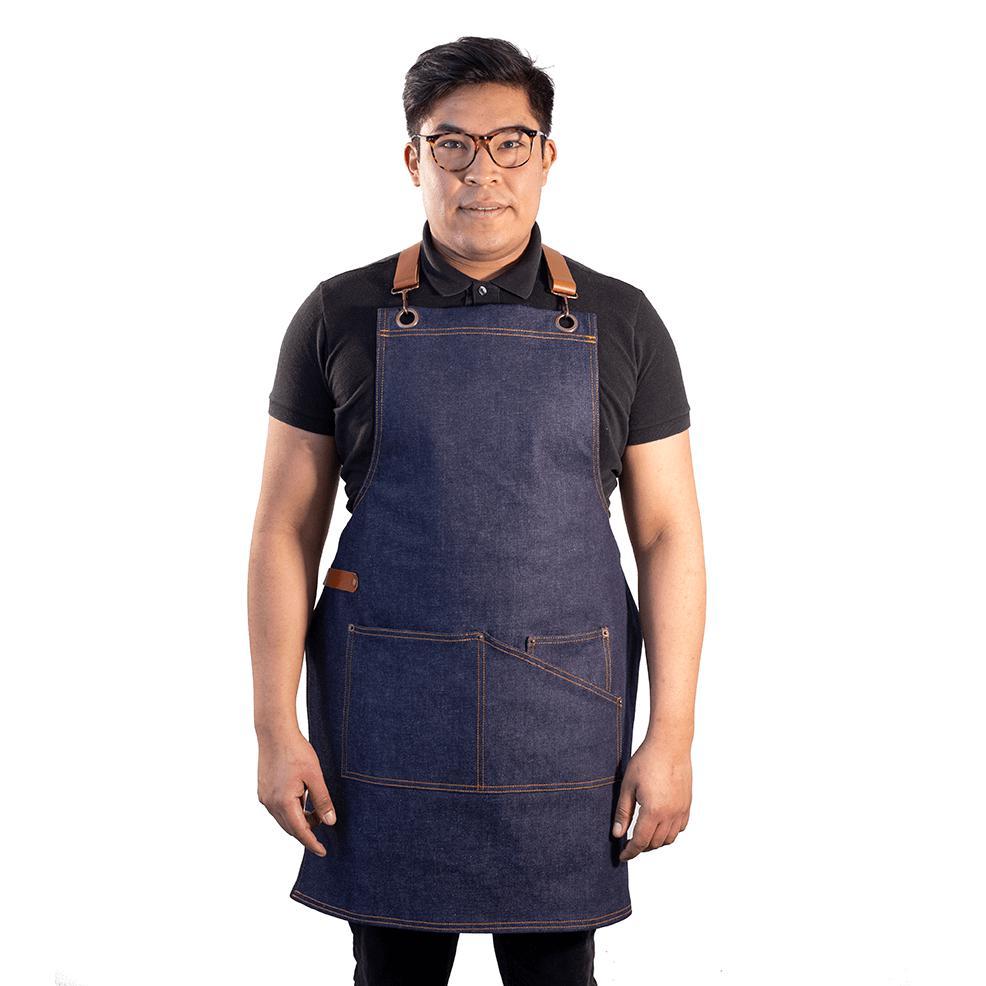 Blue denim apron for Parrilla 