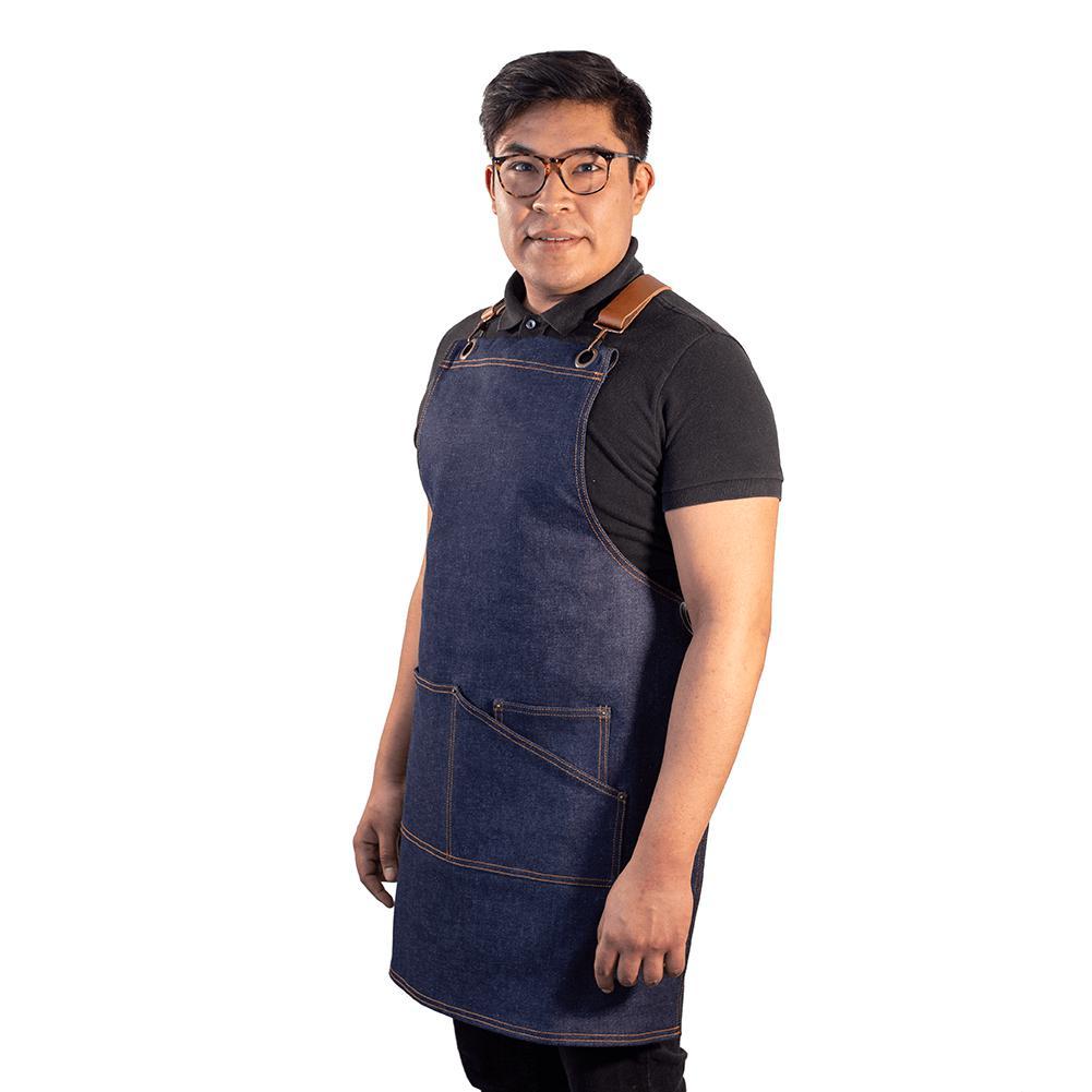 Blue denim apron for Parrilla 